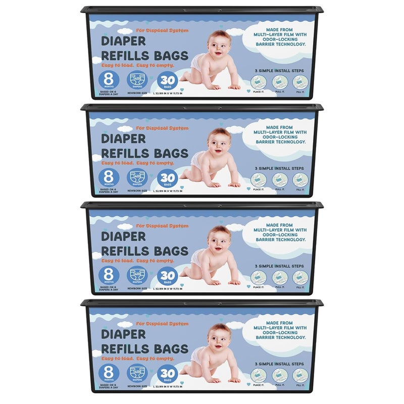 Fununcat Diaper Pail Refills Bags with 30 Bags Compatible with Genie Easy Roll Signature Diaper Pails and Platinum Diaper Pails, Lasts Up to 8 Months, 7-Layer Odor-Barrier Technology, 4 Pack (120 Bags) - Image 1